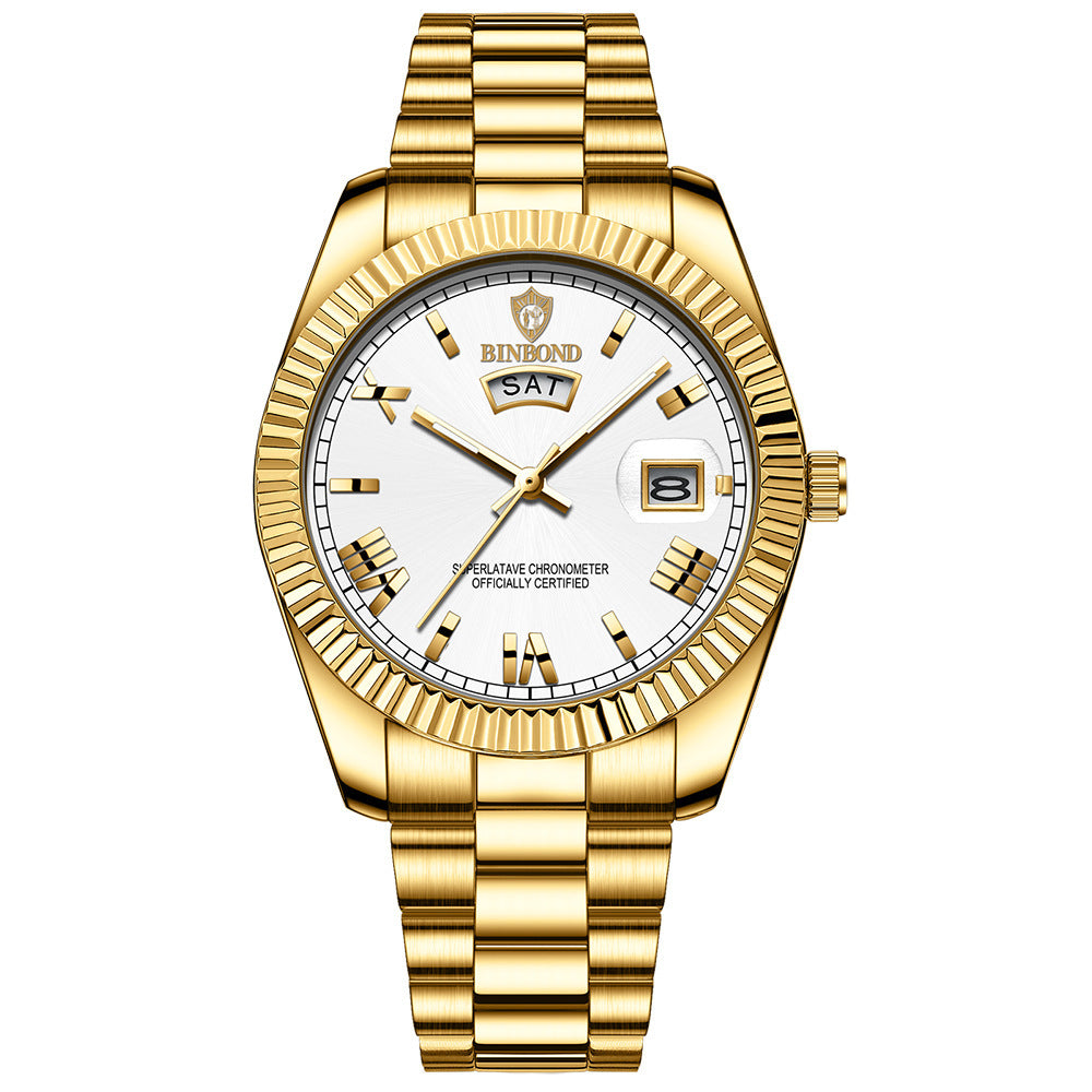 Men's luxury quartz dress watch elegant analog dial with day-date display for modern professionals