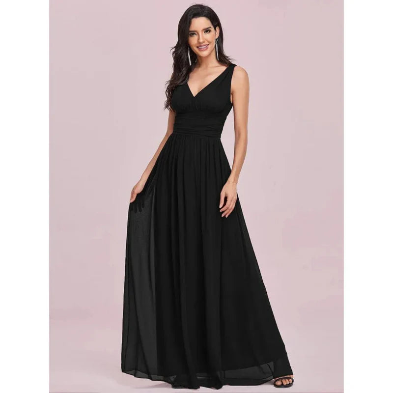 Zahraa women's sleeveless long dress elegant V-neck silhouette versatile chic all-occasion style