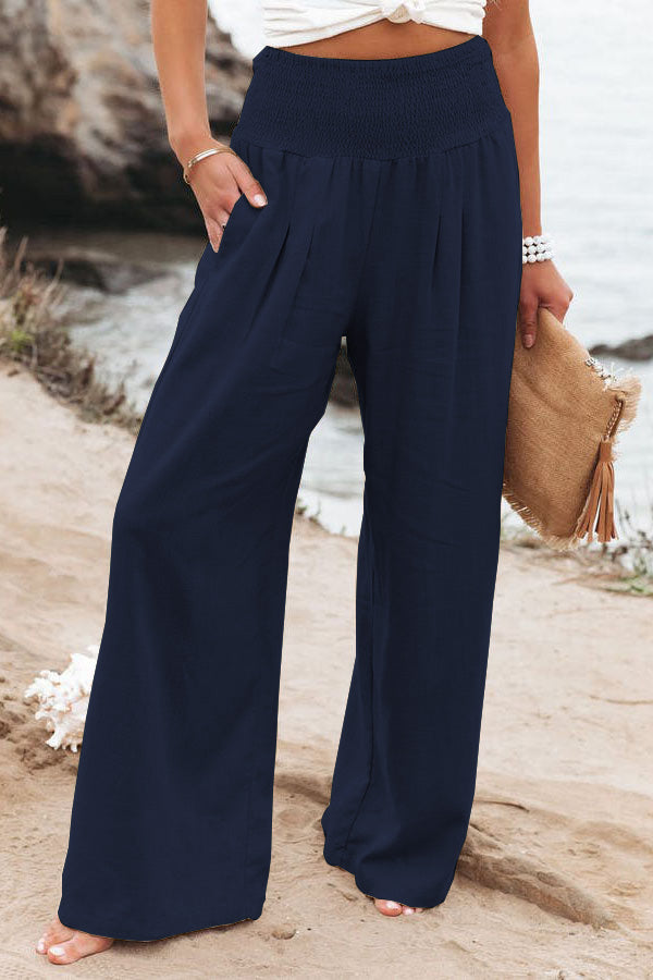 Women's wide leg vacation trousers flowing silhouette breezy lightweight beach travel pants