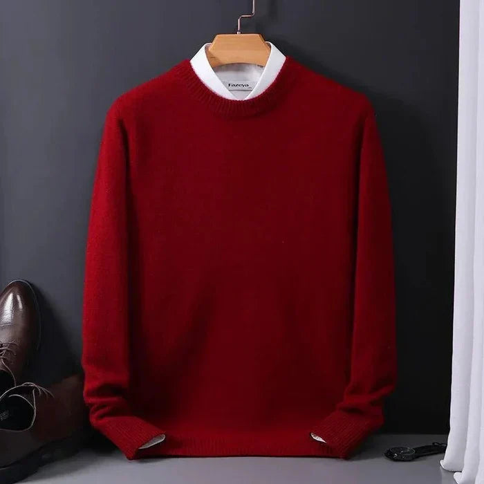 Men's classic crew neck knit sweater casual smart style with cozy ribbed cuffs versatile everyday