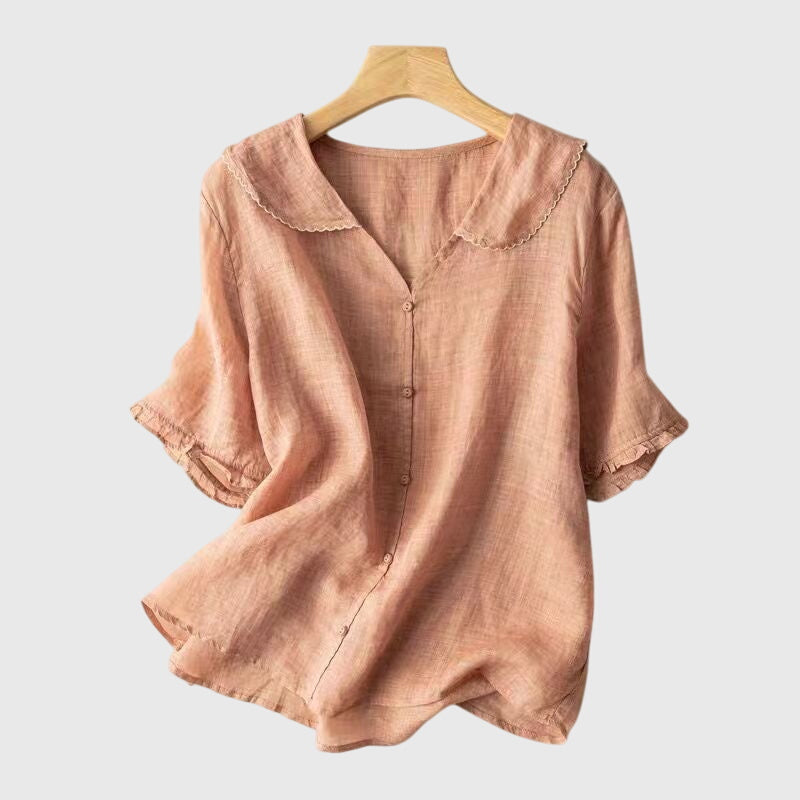 Charlotte women's white button-down collared blouse sleek refined silhouette structured placket