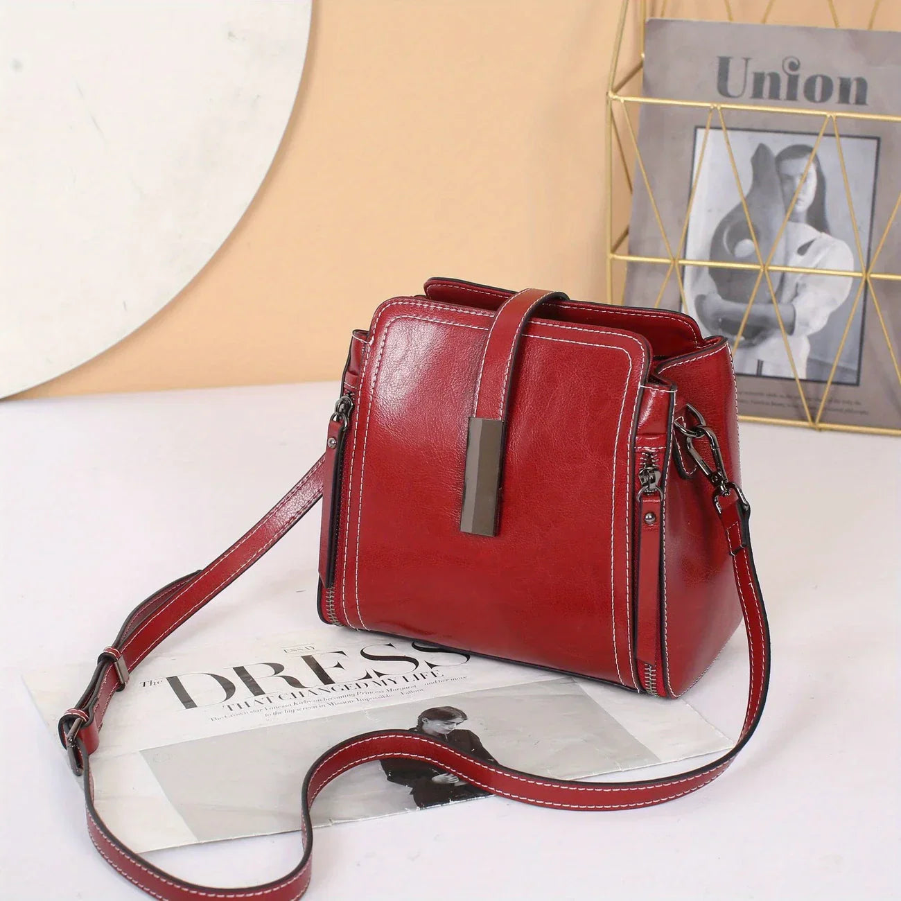 Ellen structured satchel handbag synthetic leather dual handles adjustable strap medium women bag