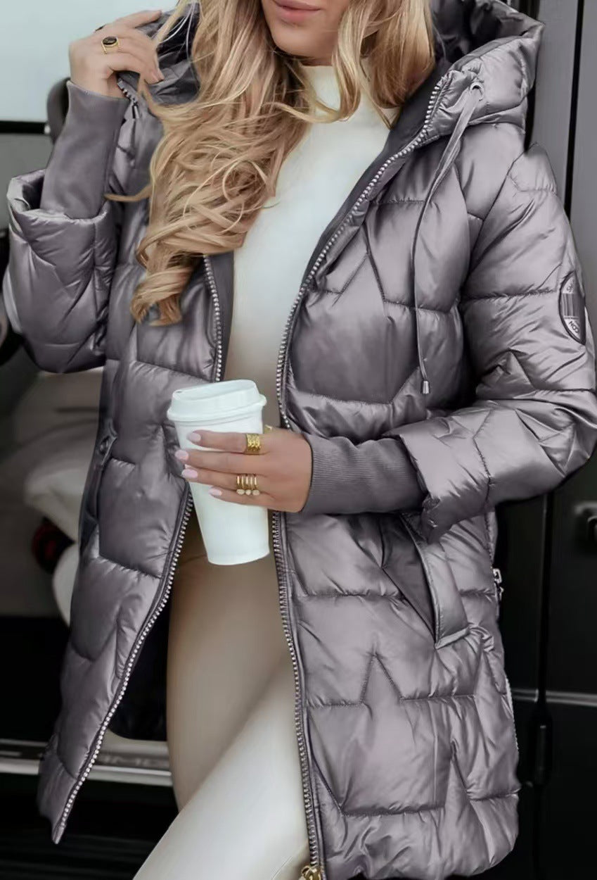 Women's hooded winter coat light padding cotton blend warm cozy lined jacket autumn style