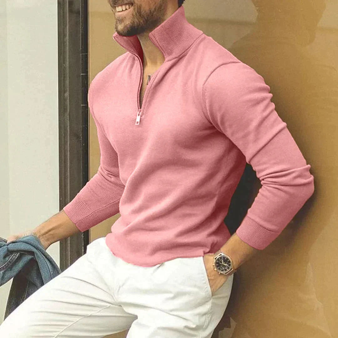Men's neutral knit zipper sweater classic silhouette with side zipper for versatile everyday wear