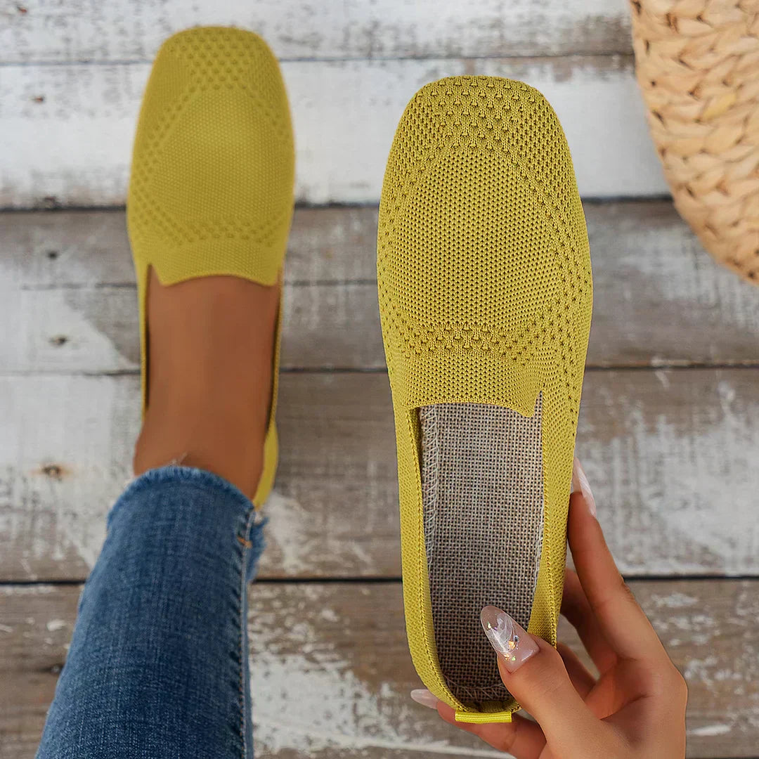 Women's Lisa knit slip-on flats square toe breathable flexible all-day comfort casual shoes