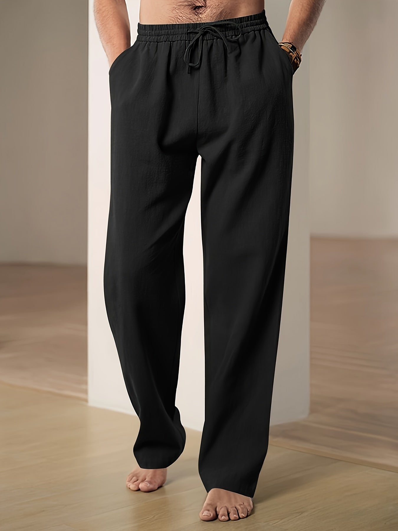 Men's light gray relaxed-fit lounge pants breathable cotton blend casual home wear