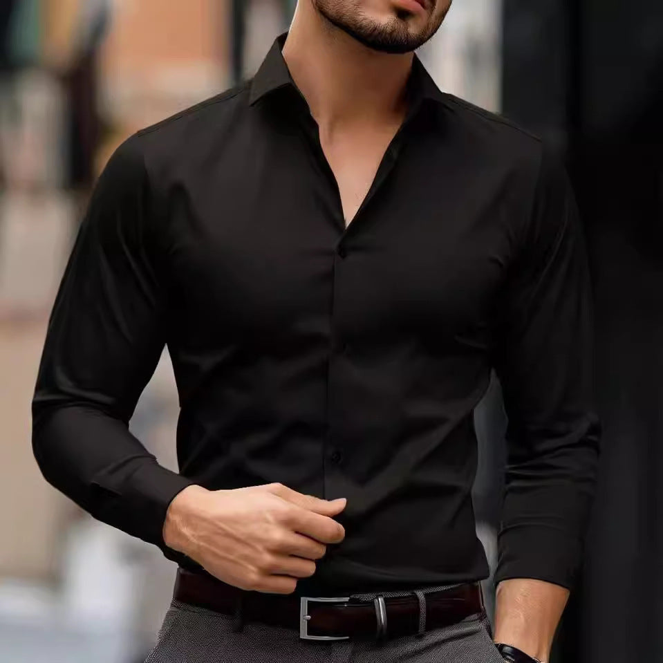 Men's tailored long sleeve dress shirt classic collar slim fit formal wear elegant silhouette