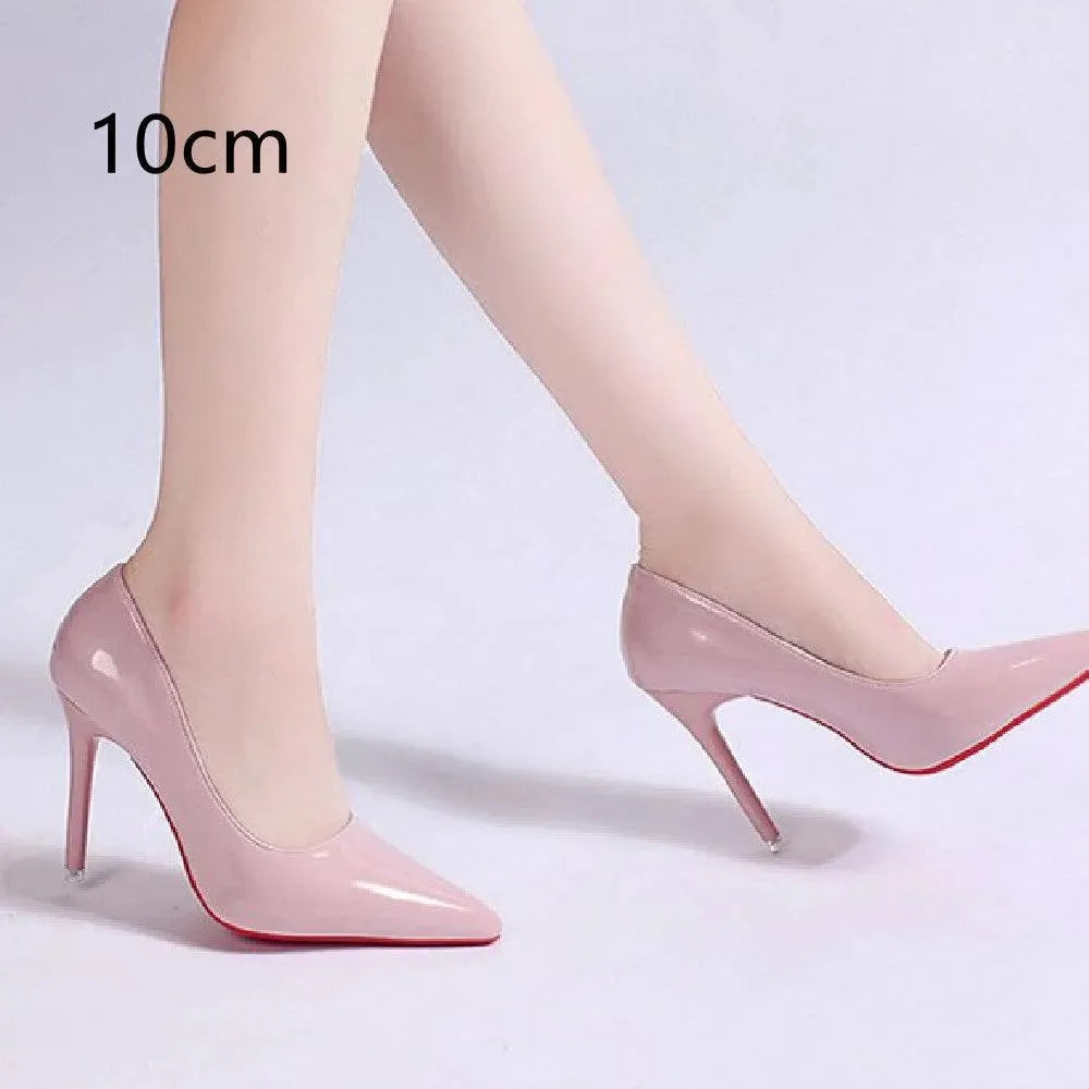 Women's black platform stiletto heels synthetic leather finish 6-10cm height modern pump