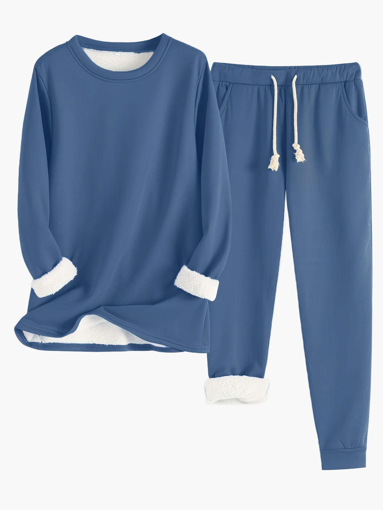 Women's two-piece lounge set soft gray relaxed fit round neckline top with elastic waist pants