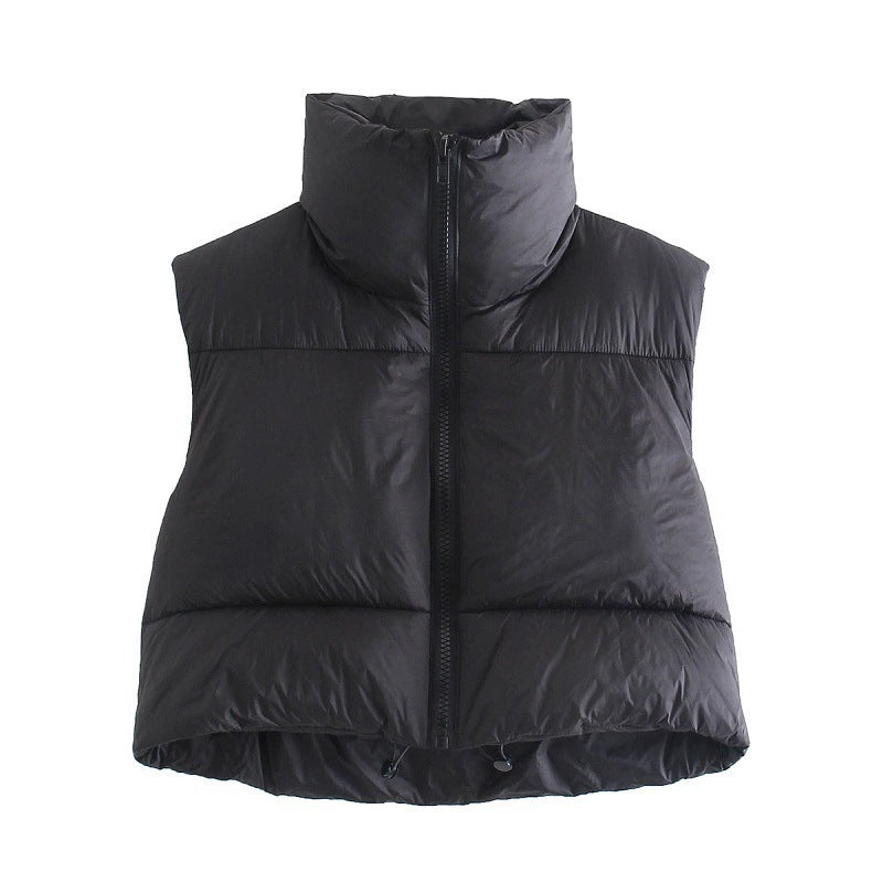 Women's lightweight sleeveless puffer vest, stand collar, British-inspired style, urban winter warmth