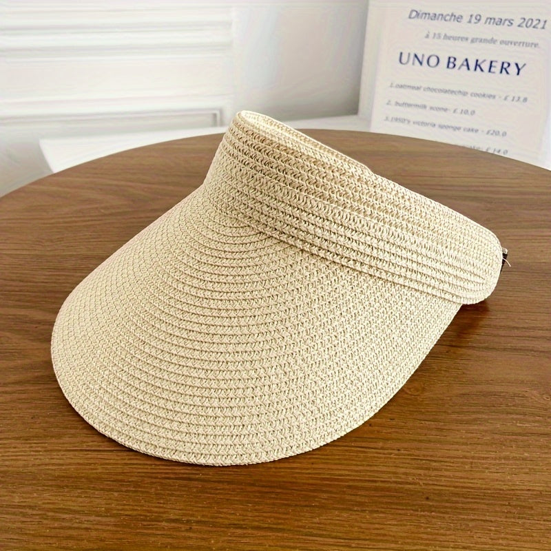 Foldable wide brim sun visor beige tan outdoor beach hiking UV protection hat