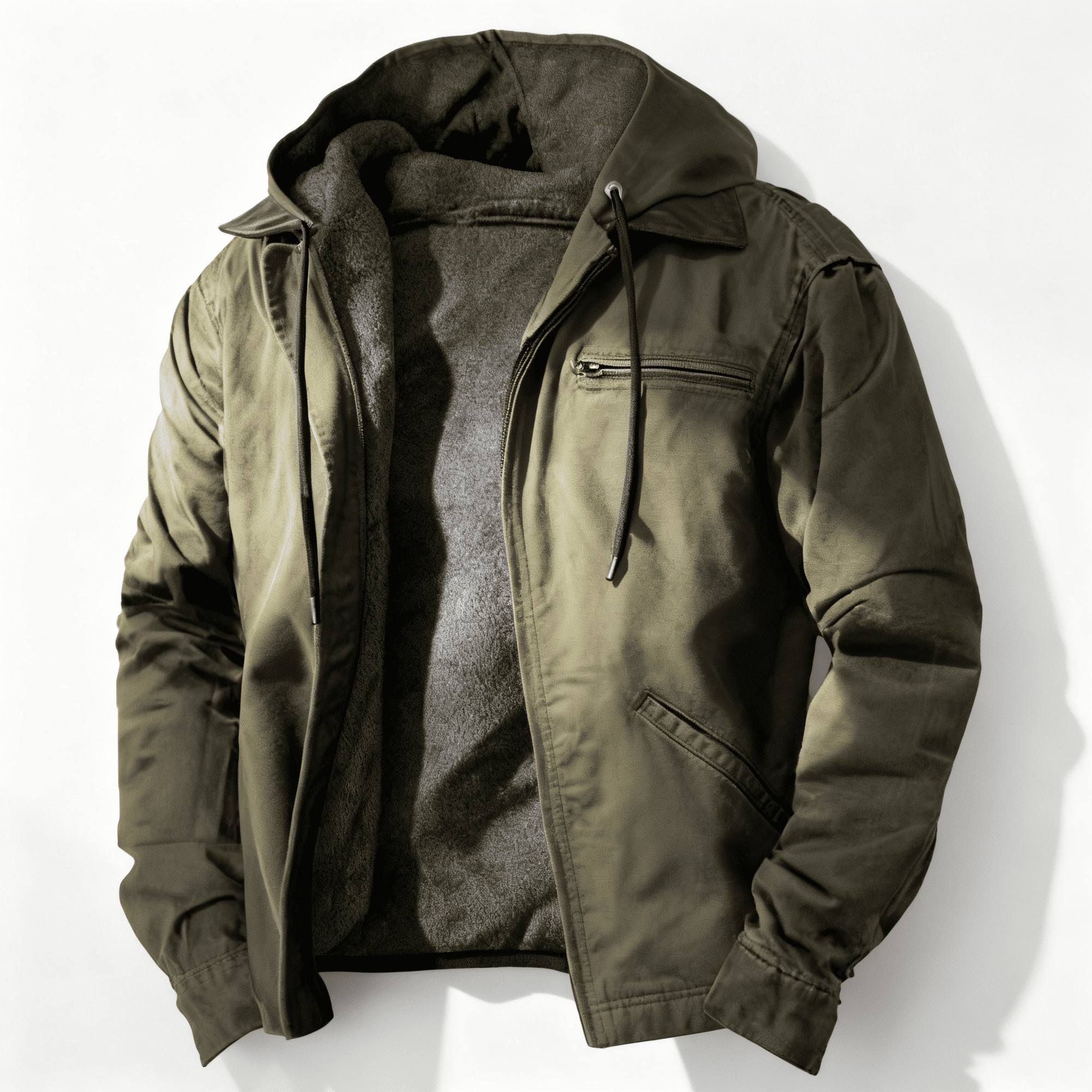 Men's relaxed-fit lined hooded utility jacket with zip front, drawstring hood, and utility pockets