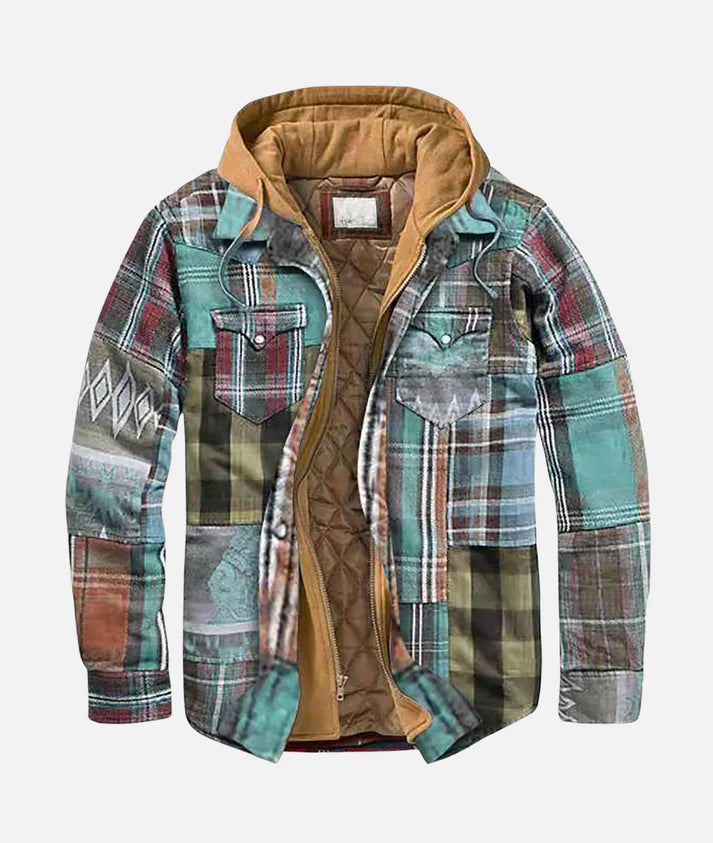 Men's plaid hooded jacket urban casual fit with integrated hood in checked pattern