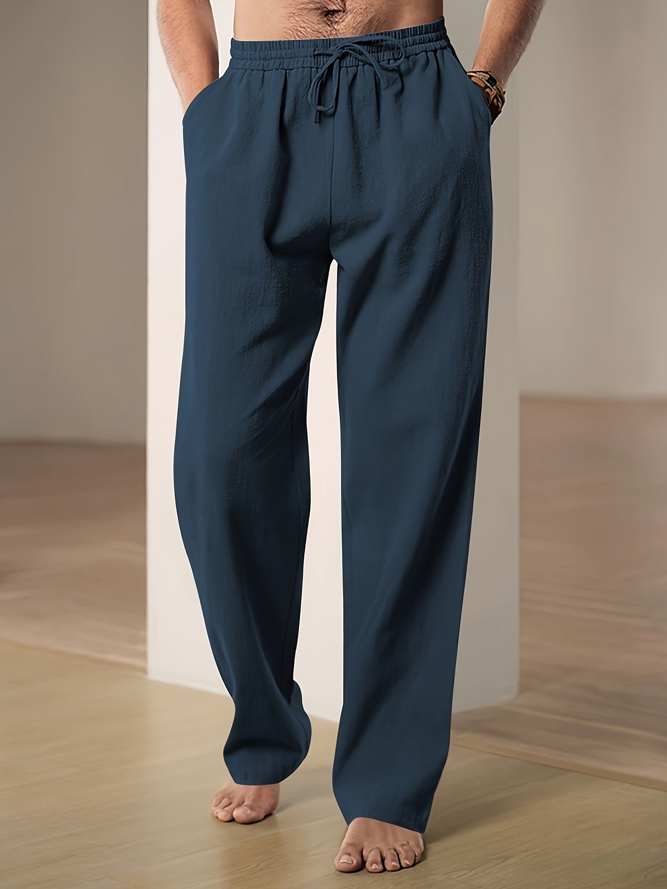 Men's lightweight breathable lounge pants relaxed fit cotton blend casual home wear