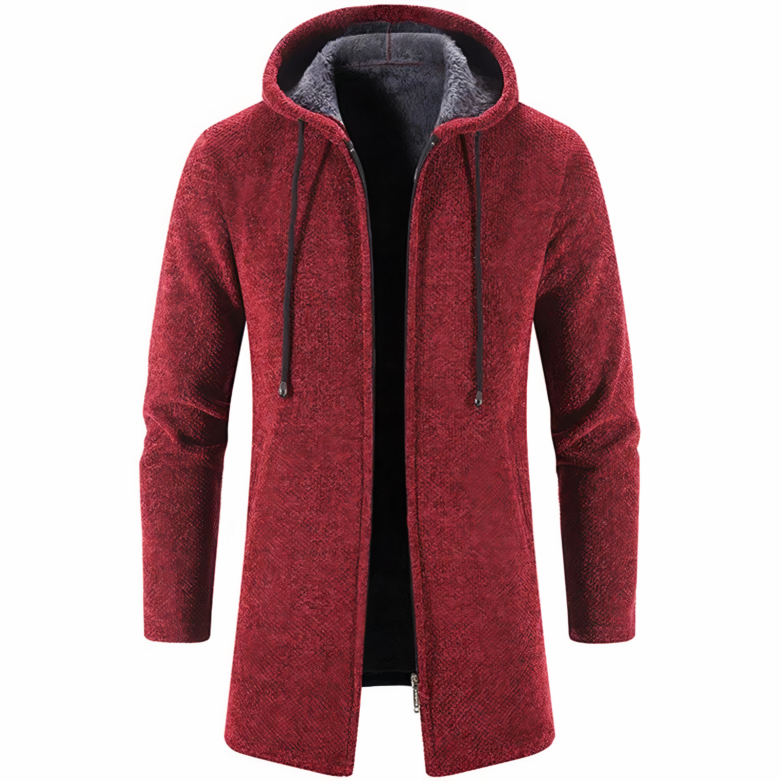 Men's long hooded jacket urban style slim fit weatherproof full coverage modern silhouette daily wear
