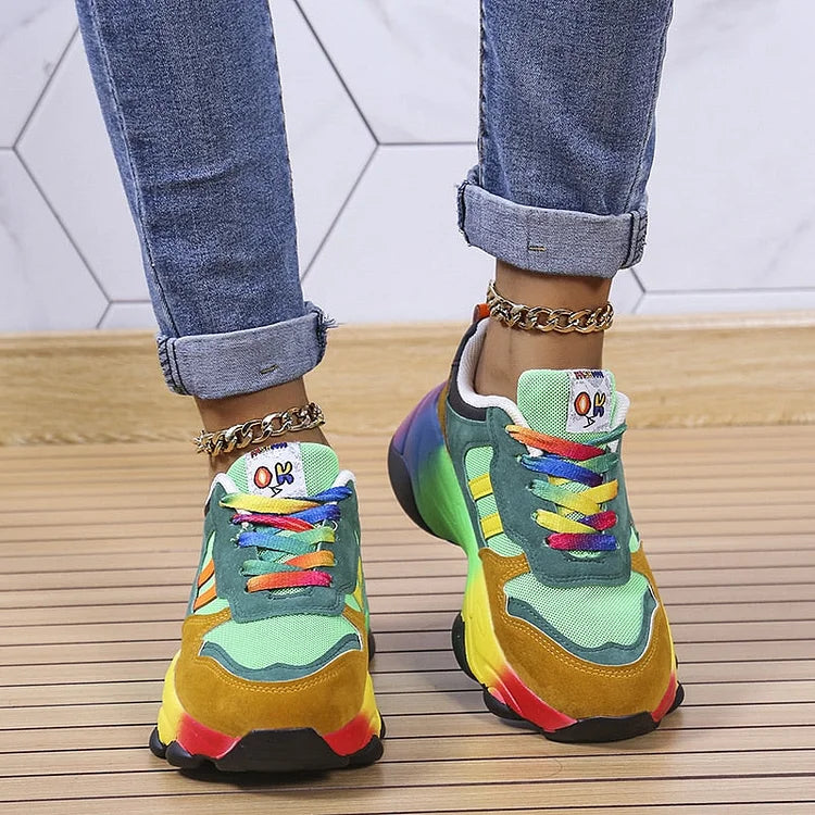 Women's orthopedic rainbow shoes ultralight wide toe box colorful all-day comfort casual sneakers