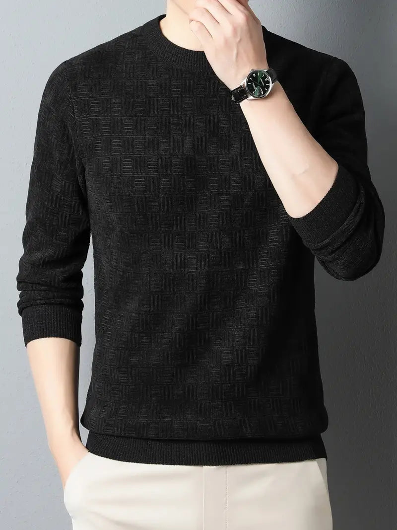 Men's classic cotton crewneck sweater in neutral tones, slim fit with timeless office-ready style