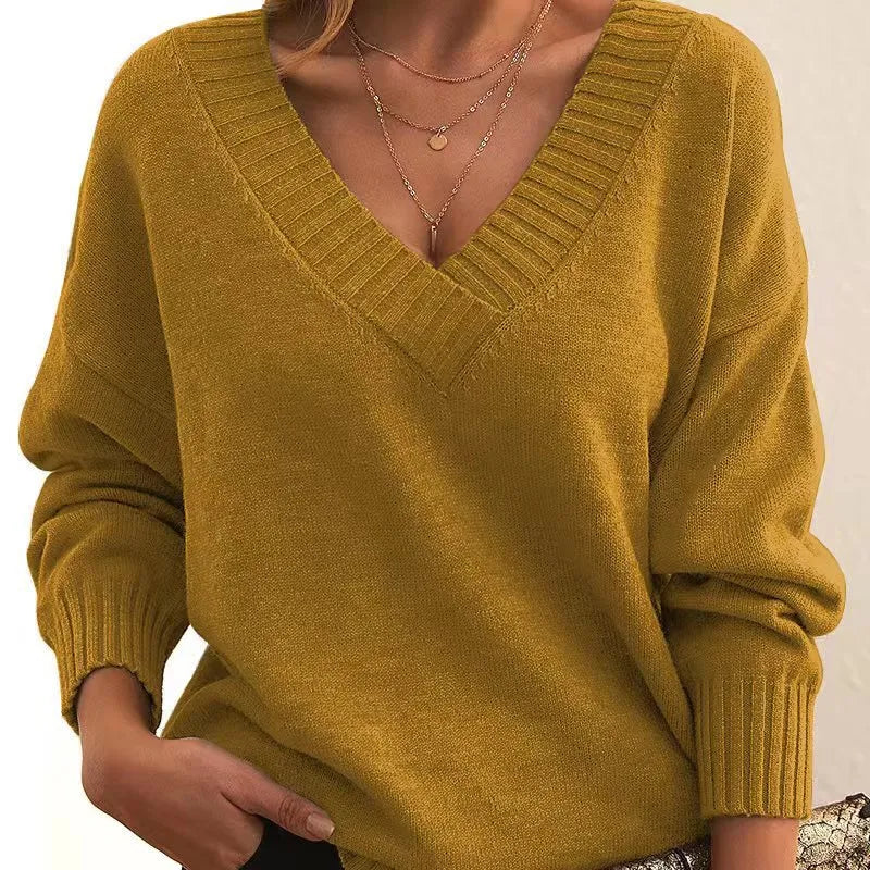 Women's classic pullover sweater cozy soft knit with elegant everyday silhouette