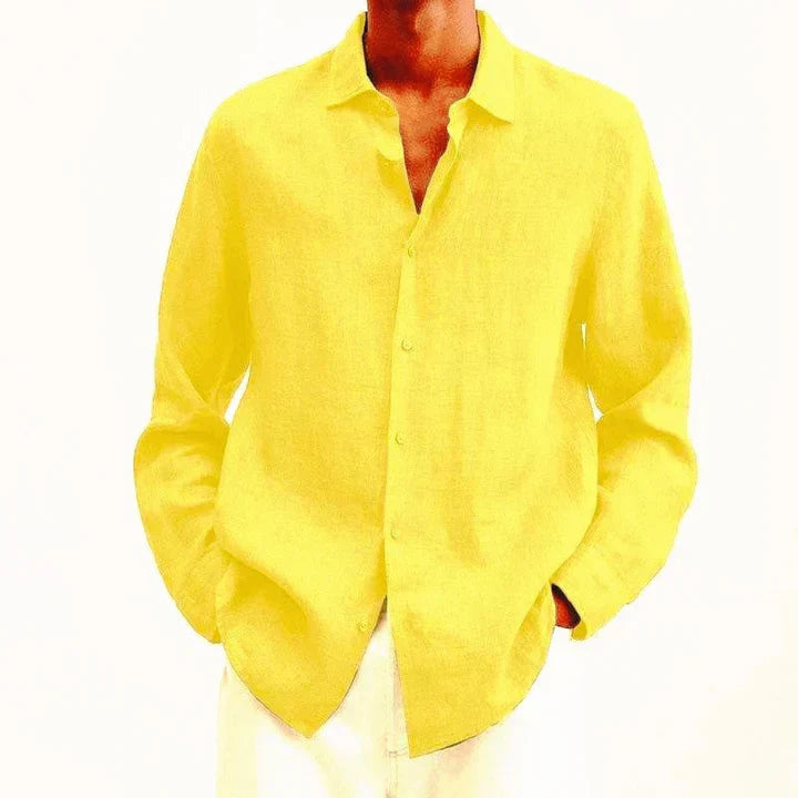 Men's lightweight linen shirt classic fit long sleeve breathable summer essential in neutral tone