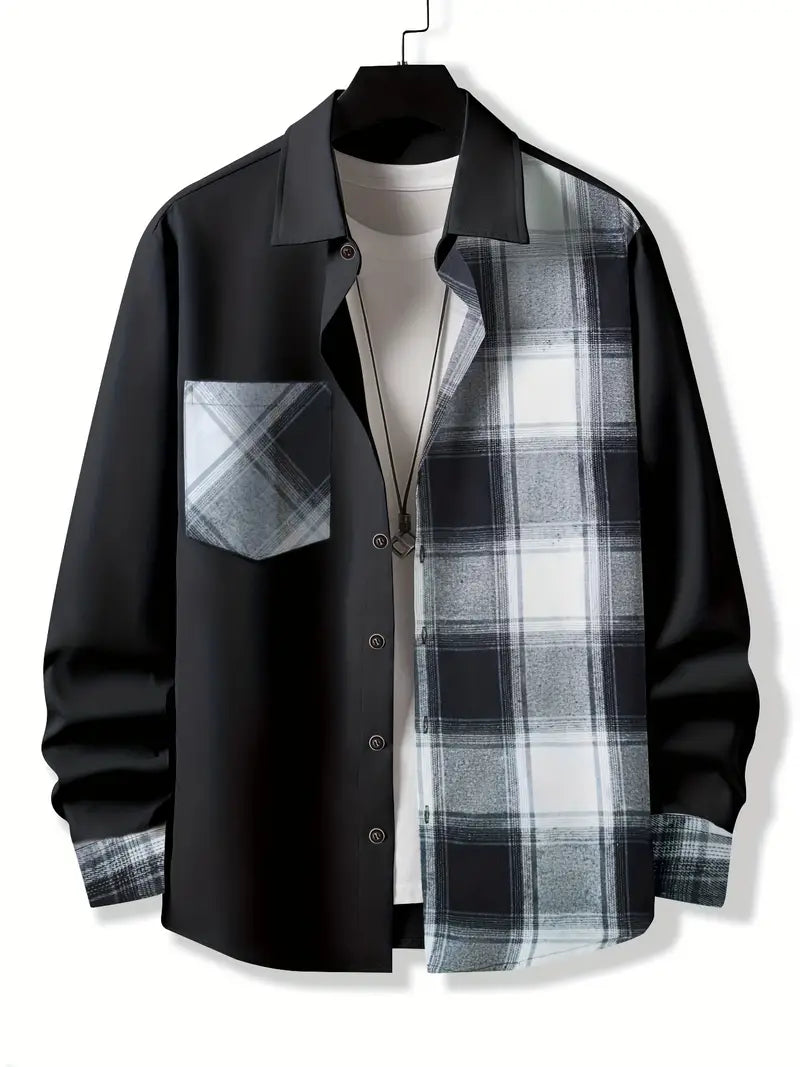 Men's blue checkered long sleeve button-down shirt with classic silhouette for versatile everyday wear