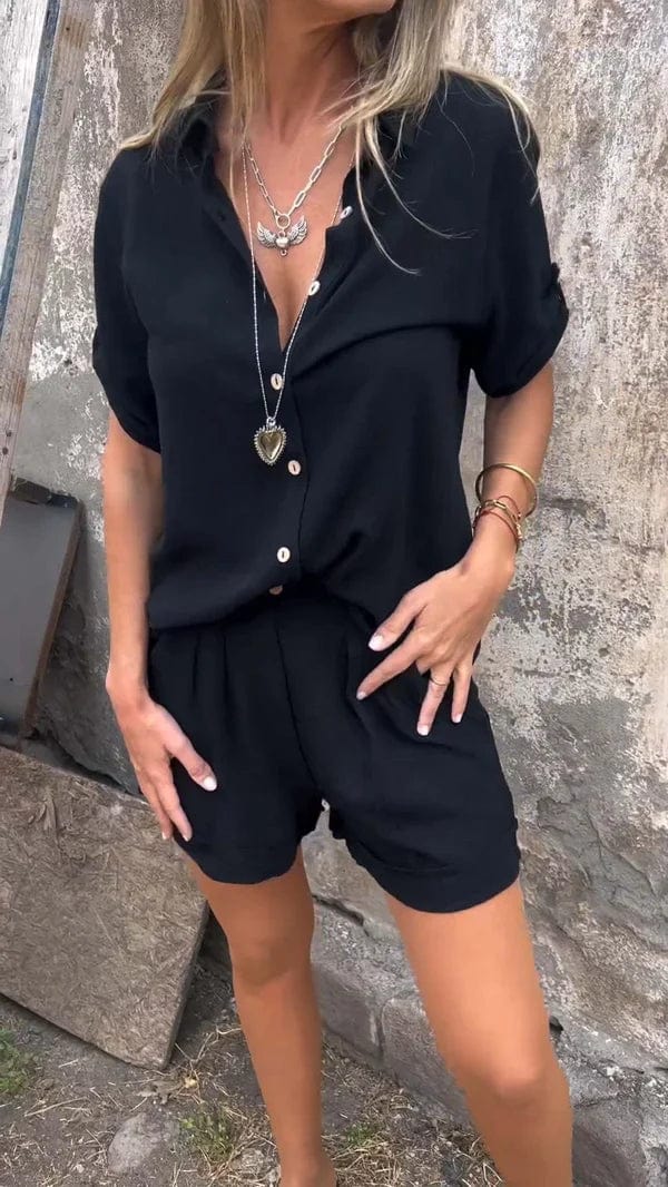 Women's breathable two-piece summer set relaxed flowy silhouette wrinkle-resistant travel outfit