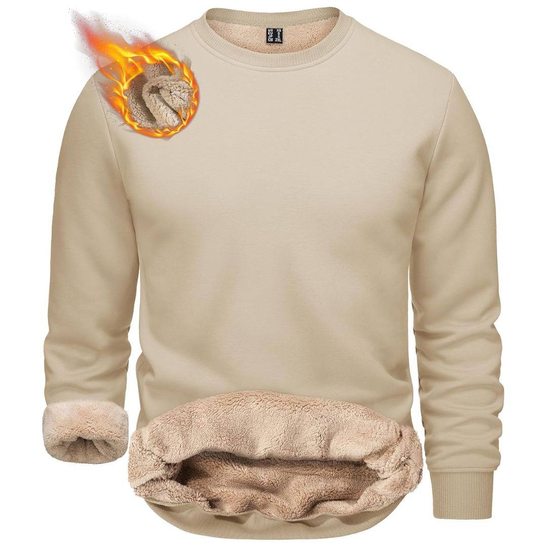 Men's heavyweight sherpa lined fleece pullover sweatshirt, windproof 100% cotton everyday comfort wear