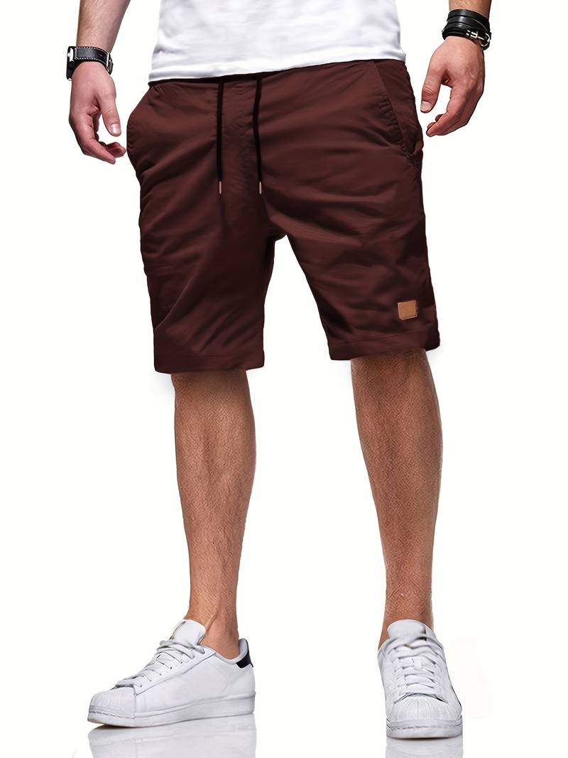 Men's gray cutoff drawstring shorts relaxed beach casual wear adjustable waistband versatile summer fit