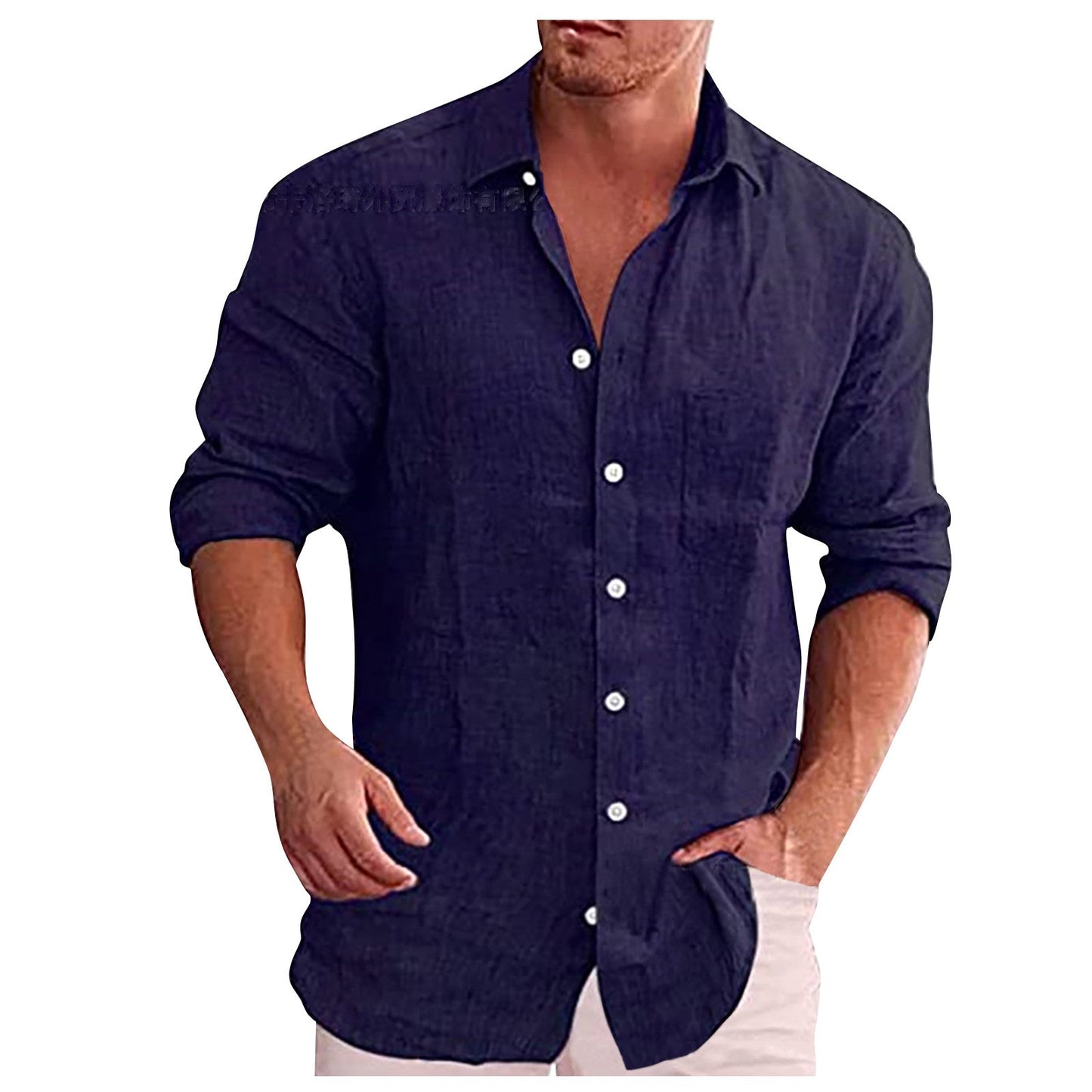 Men's casual linen shirt spread collar elegant cut breathable everyday wear refined silhouette