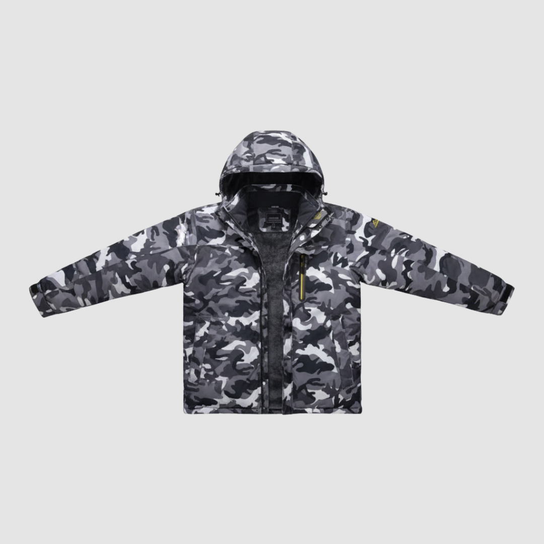 Men's padded winter jacket with fixed hood, windproof insulation for cold outdoor activities