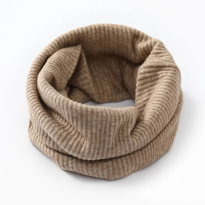 Women's ribbed wool neck warmer close fit design cozy soft texture elegant cold weather accessory