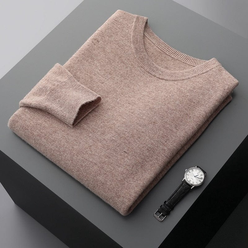 George men's classic crew neck soft knit sweater in neutral tone, relaxed fit for layering