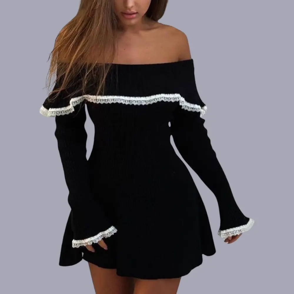 Ivory off-the-shoulder sweater dress soft knit fabric elegant everyday cozy silhouette