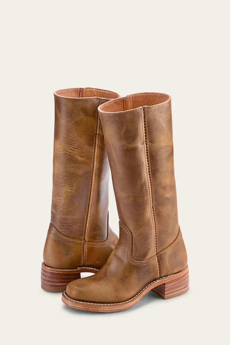 Women's brown premium leather mid-calf Western boots with authentic stitching and classic cowboy silhouette