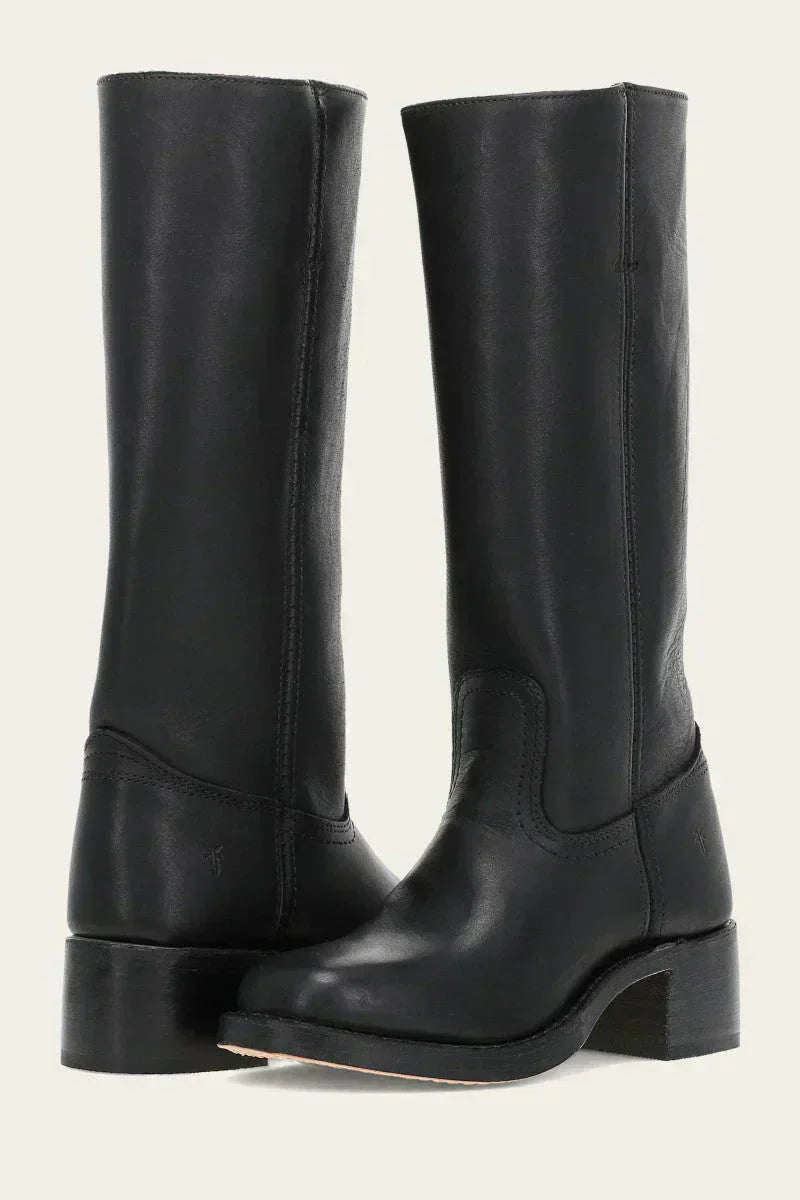 Women's brown premium leather mid-calf Western boots with authentic stitching detail