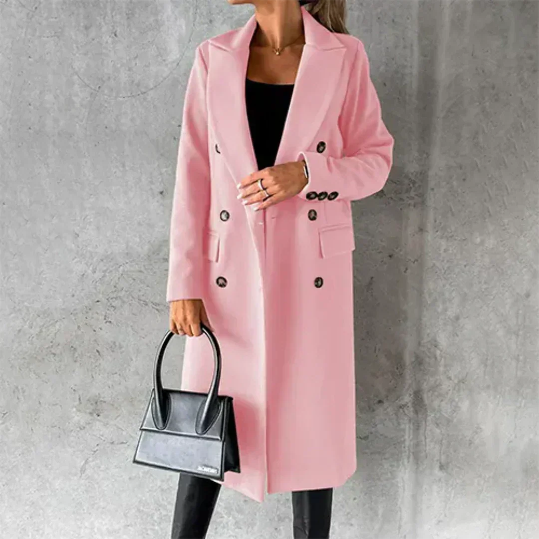 Women's long winter trench coat elegant classic silhouette warm cozy fit for everyday and formal wear