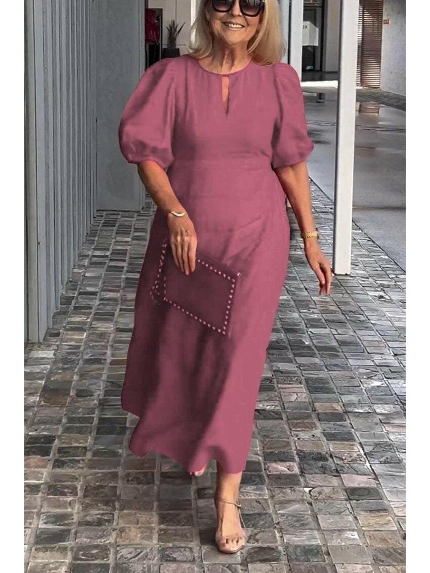 Carla elegant puff sleeve midi dress in timeless style with flattering silhouette for formal events