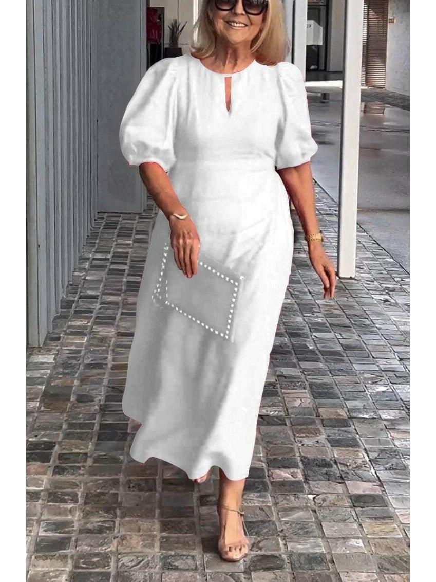 Carla elegant midi dress puff sleeves formal style flattering silhouette timeless women fashion