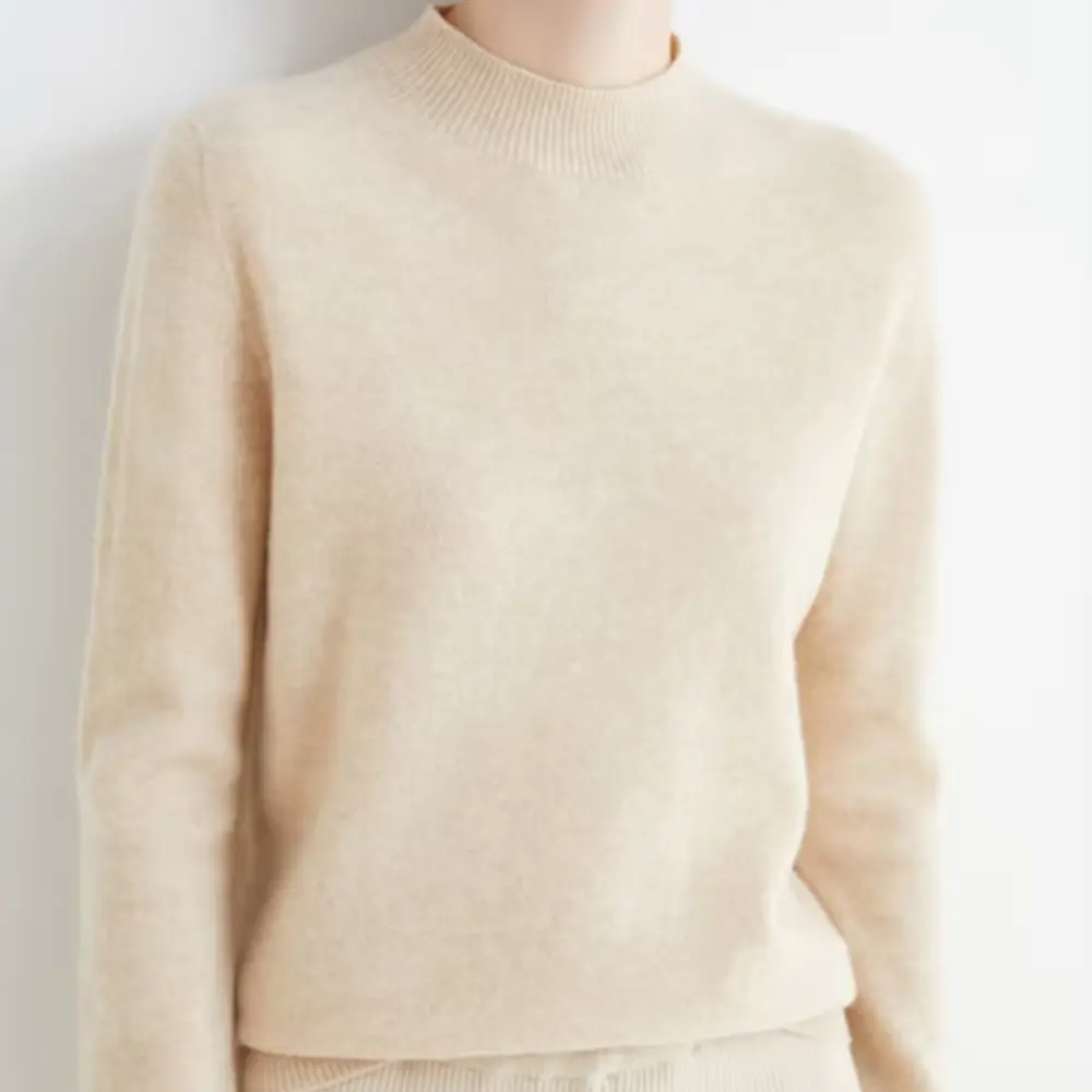 Caroline women's mock neck wool sweater solid color slim fit with refined neckline warmth