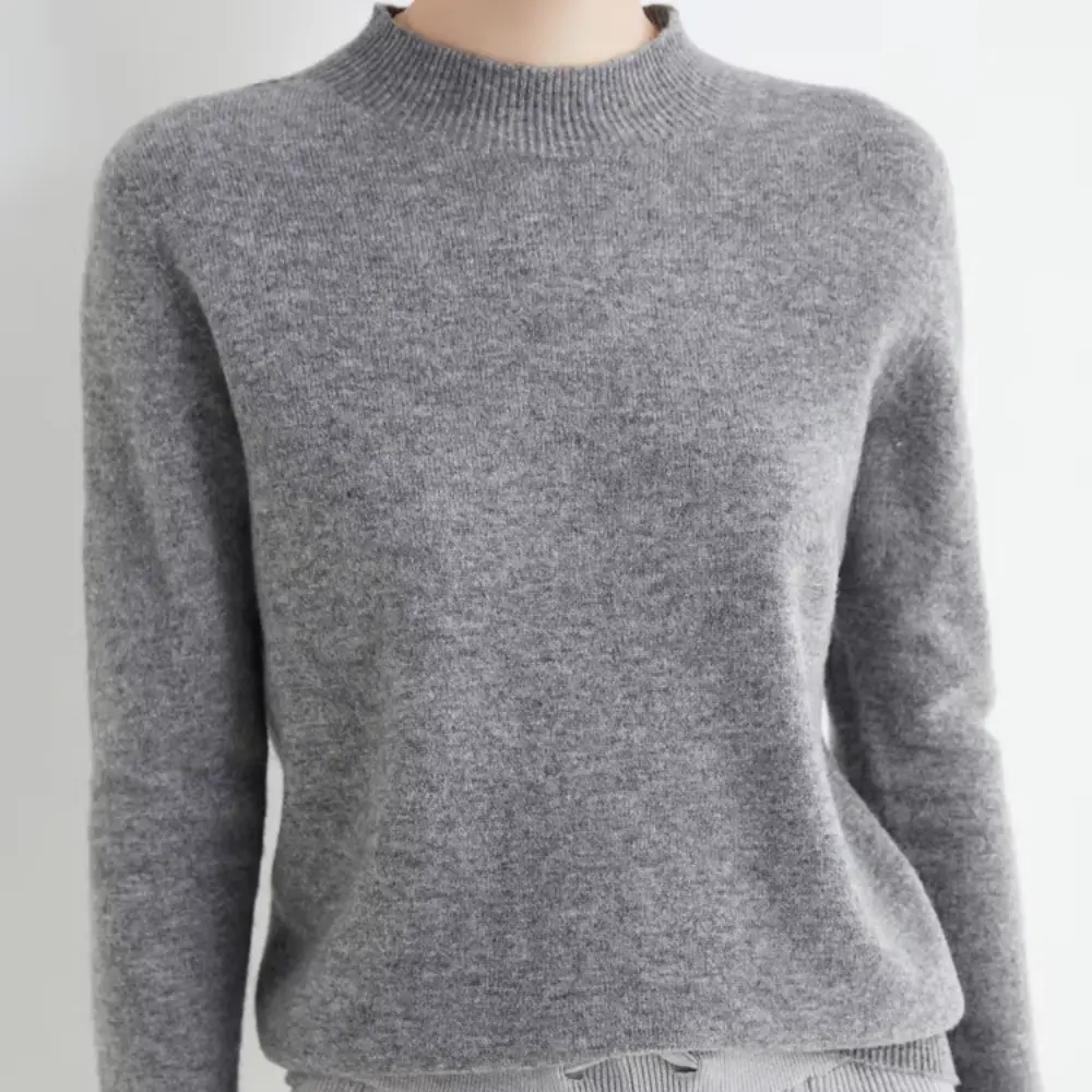 Caroline women's mock neck wool sweater solid color slim fit 100% pure wool everyday warmth