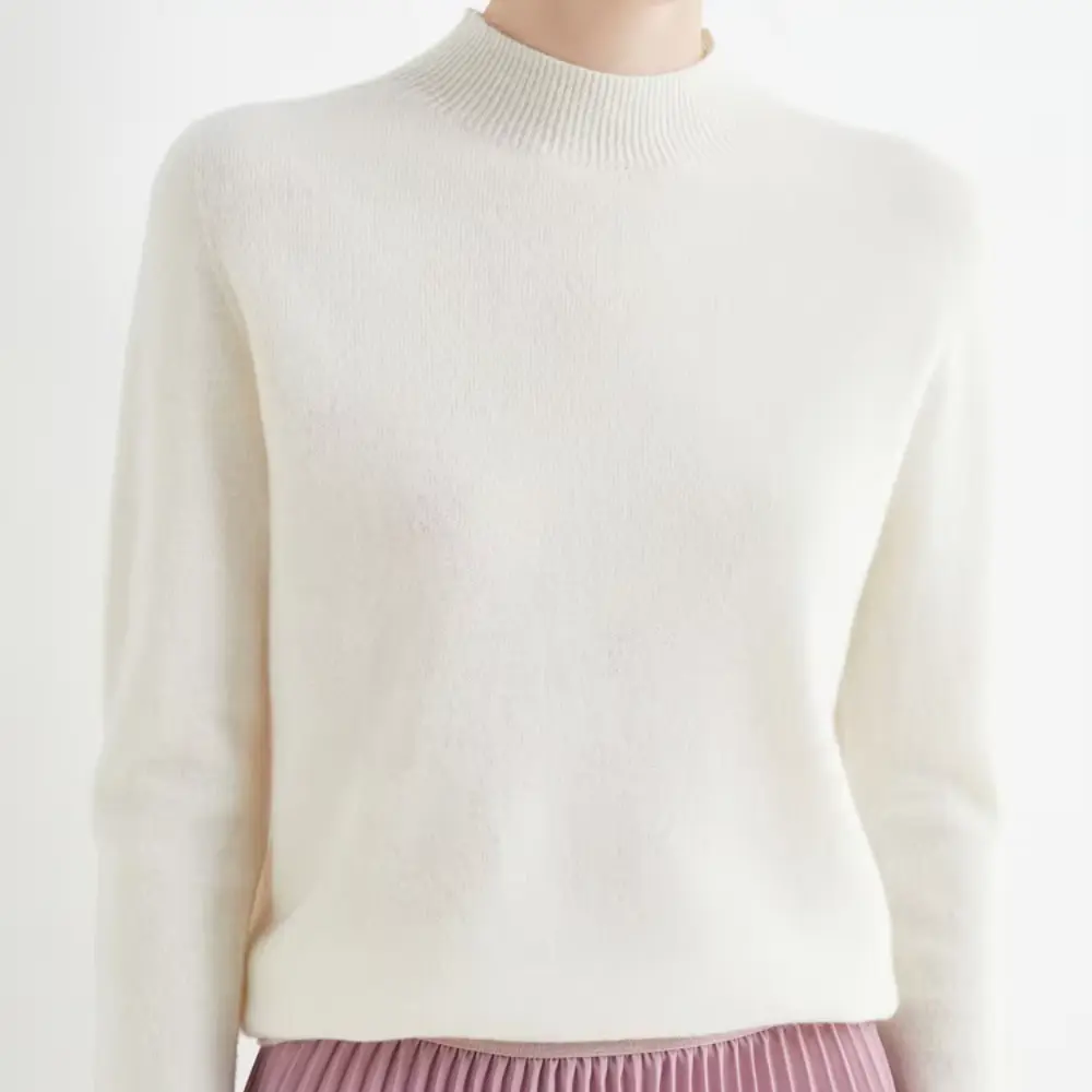 Caroline women's mock neck wool sweater in solid color, slim fit with refined silhouette, 100% wool warmth