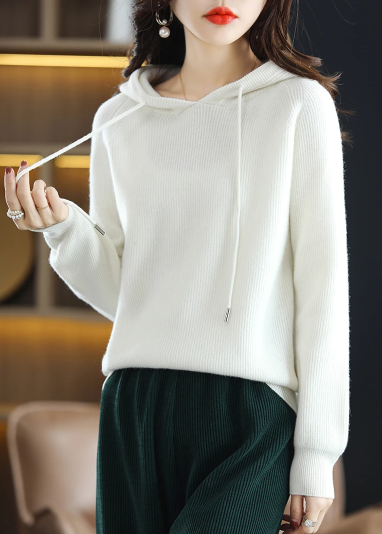 Women's ribbed cashmere wool blend pullover lightweight warm knit layering sweater neutral tone