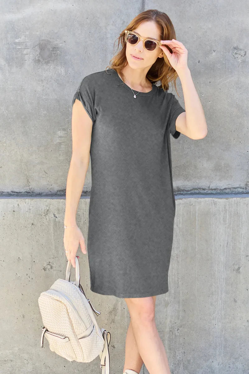Women's casual black t-shirt dress relaxed fit stretch fabric everyday comfort semi-casual