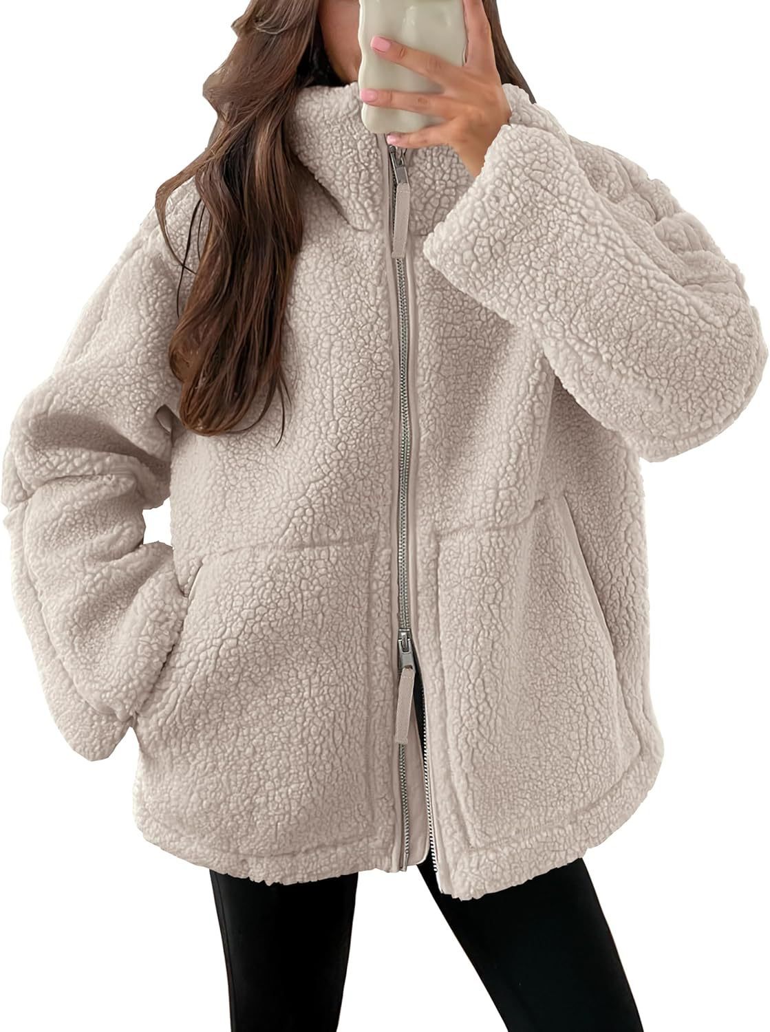 Women's wool blend zip-up jacket relaxed modern fit with notched lapel cozy winter essential