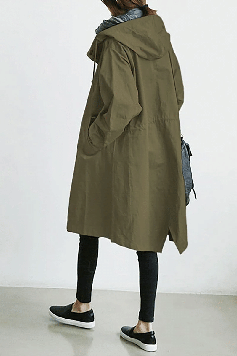 Women's long hooded coat lightweight chic city-style silhouette with integrated hood all-season versatile