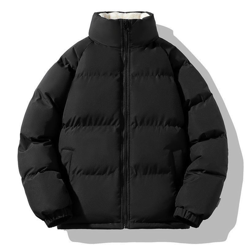 Men's black thickened padded oversized jacket with ultra-warm lining for modern winter style