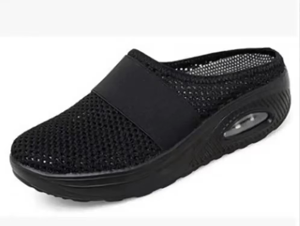 Women's orthopedic slip-on walking shoes, lightweight breathable mesh platform mules with air cushion sole