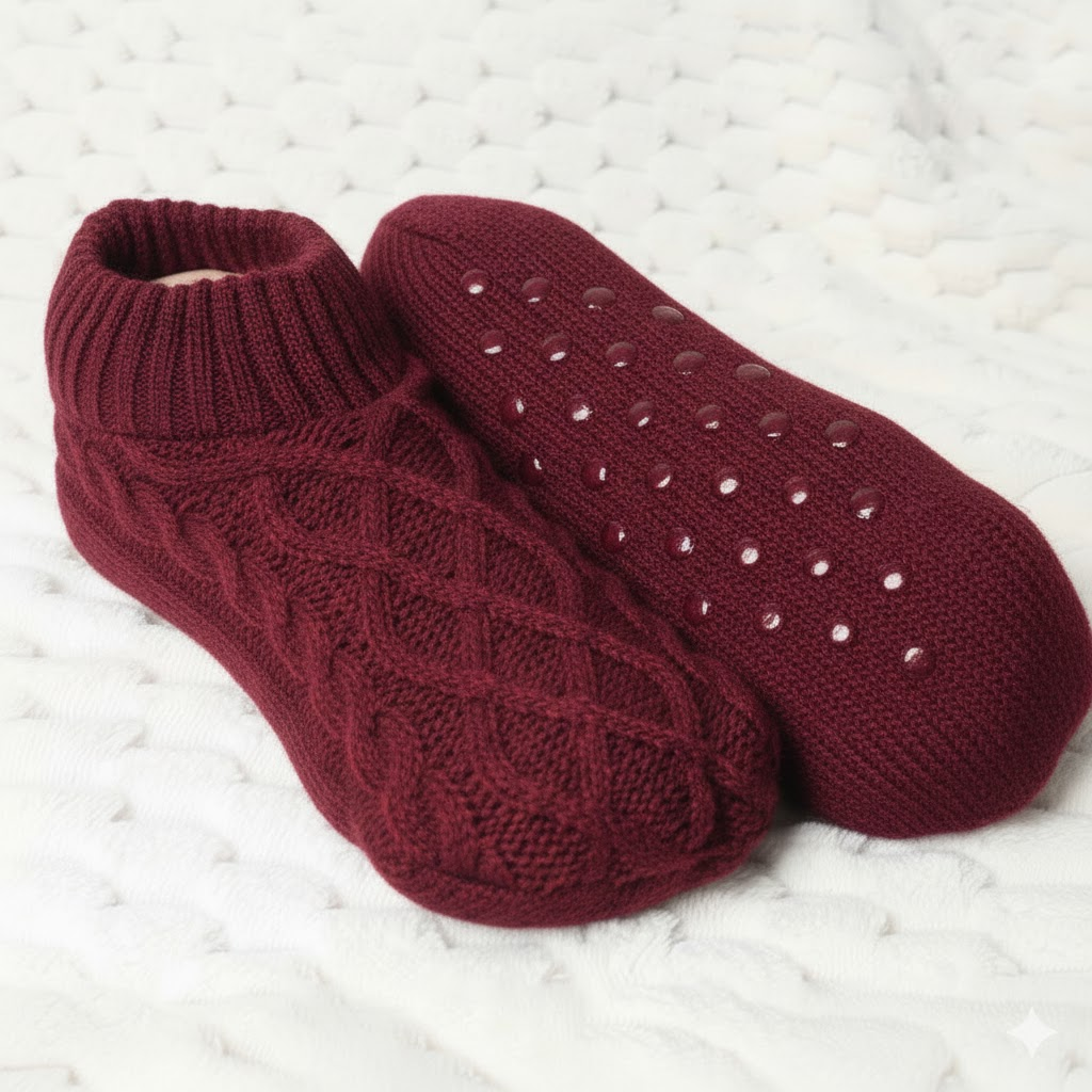 Unisex fleece floor socks in neutral tones, soft sole non-slip indoor slippers for winter warmth
