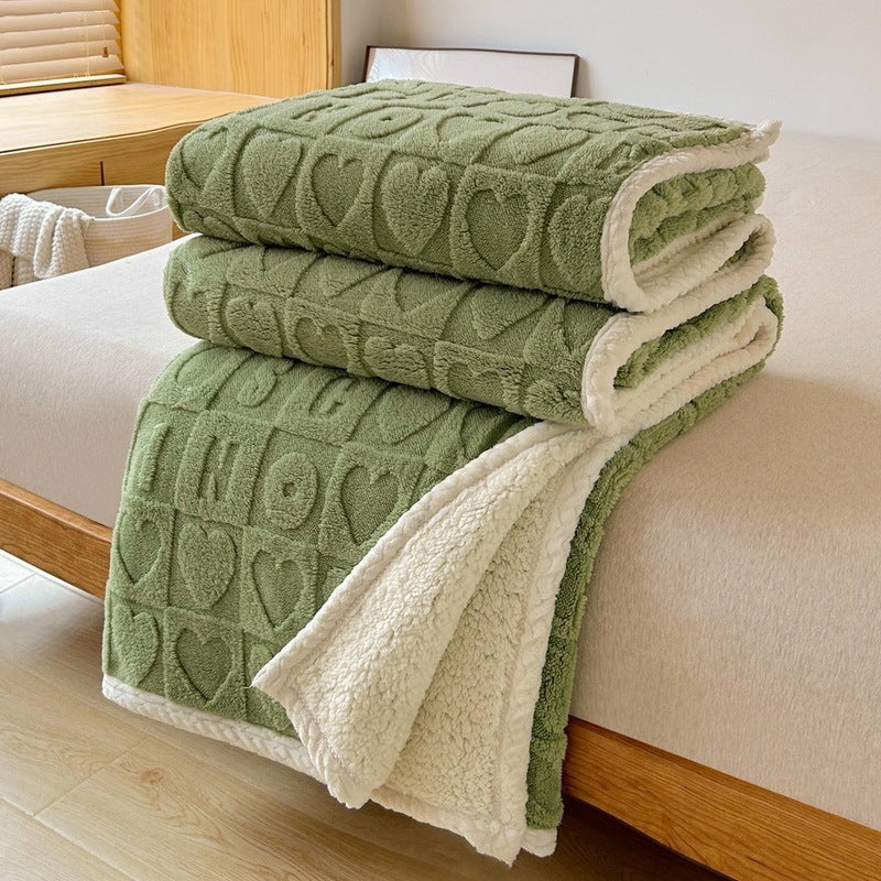 Soft blue embossed heart sherpa blanket reversible plush design for cozy bedroom and living room
