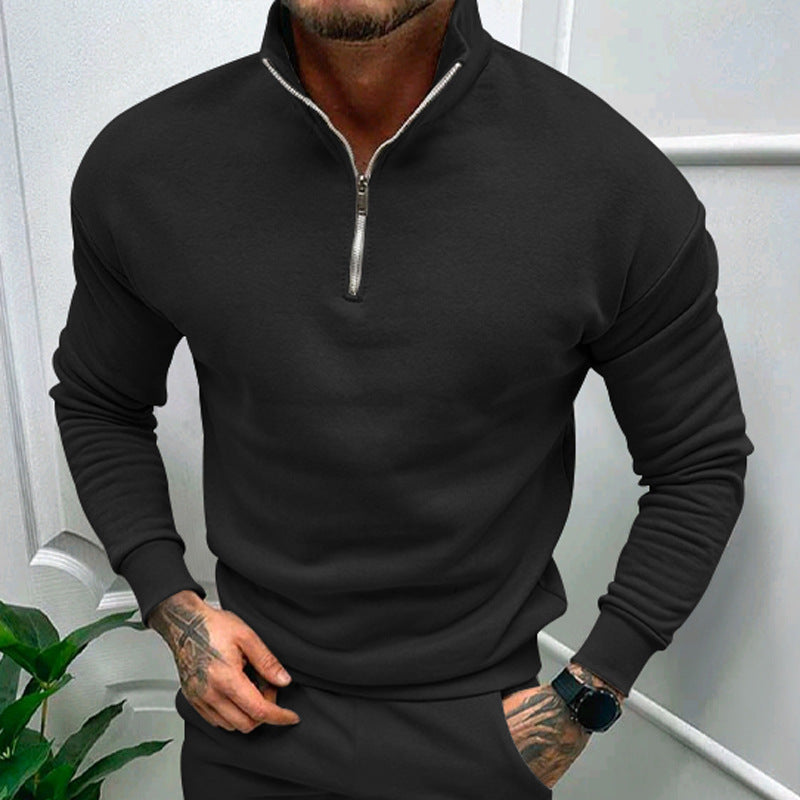 Men's half-zip stand collar sweater in a cozy cotton blend, smart casual everyday office style