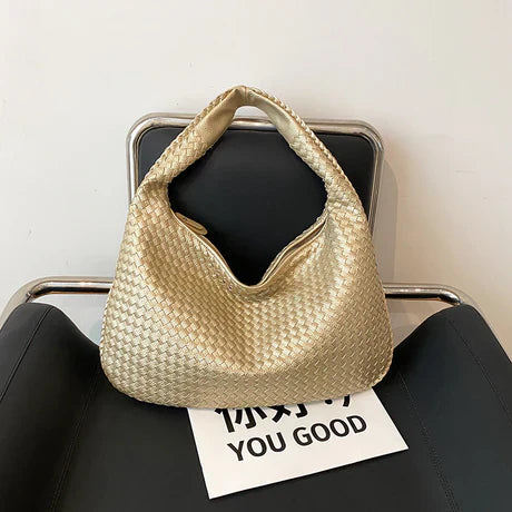 Red woven tote bag Valentina structured shopper with textured weave pattern for women everyday use